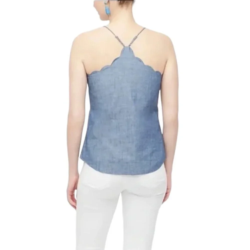 J. Crew Chambray Scalloped Halter Top Blue